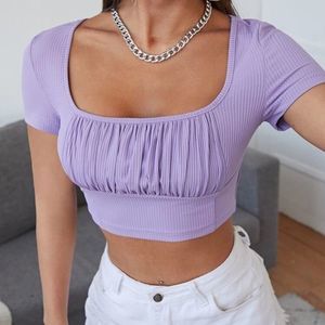 Purple Ruched Bust Crop Tee
